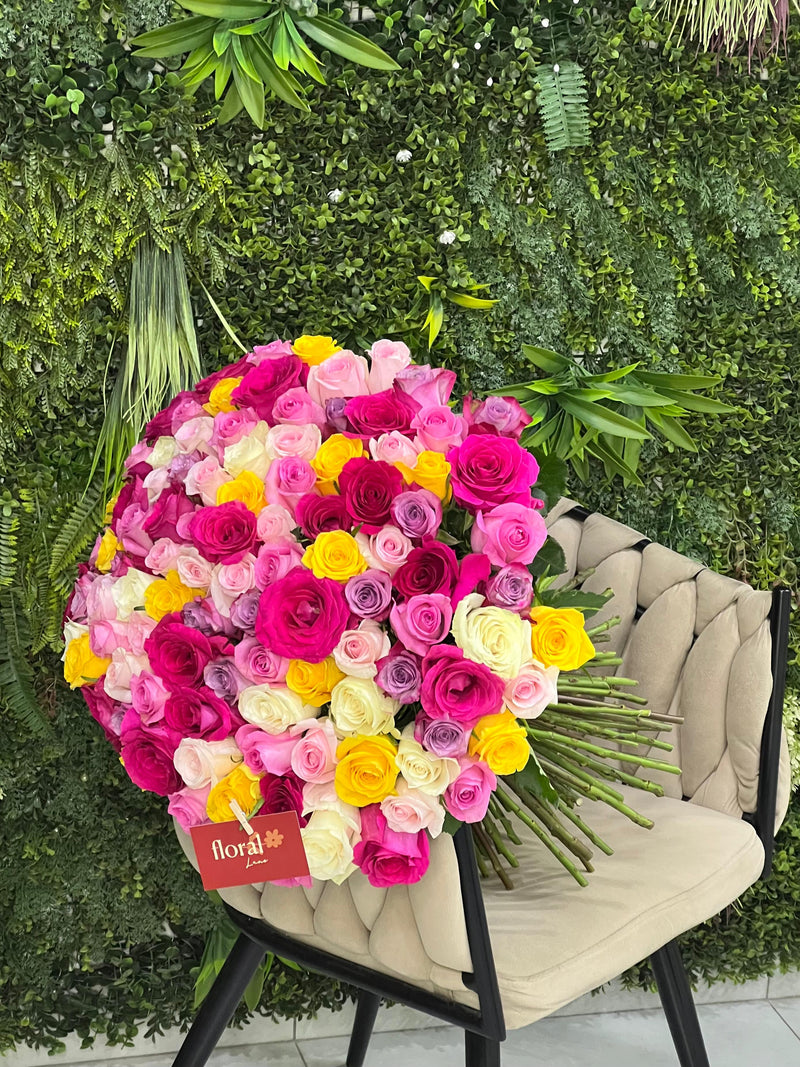 A Symphony of 101 Mixed Roses