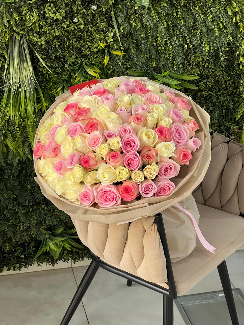 Serenade of 101 Pink and white Roses