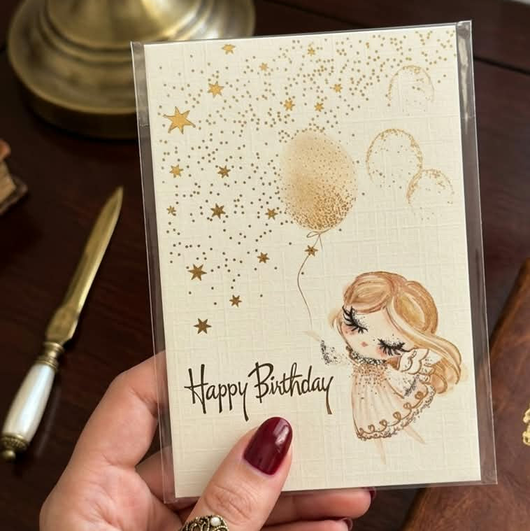 Happy Birthday Gold Star Girl Greeting Card