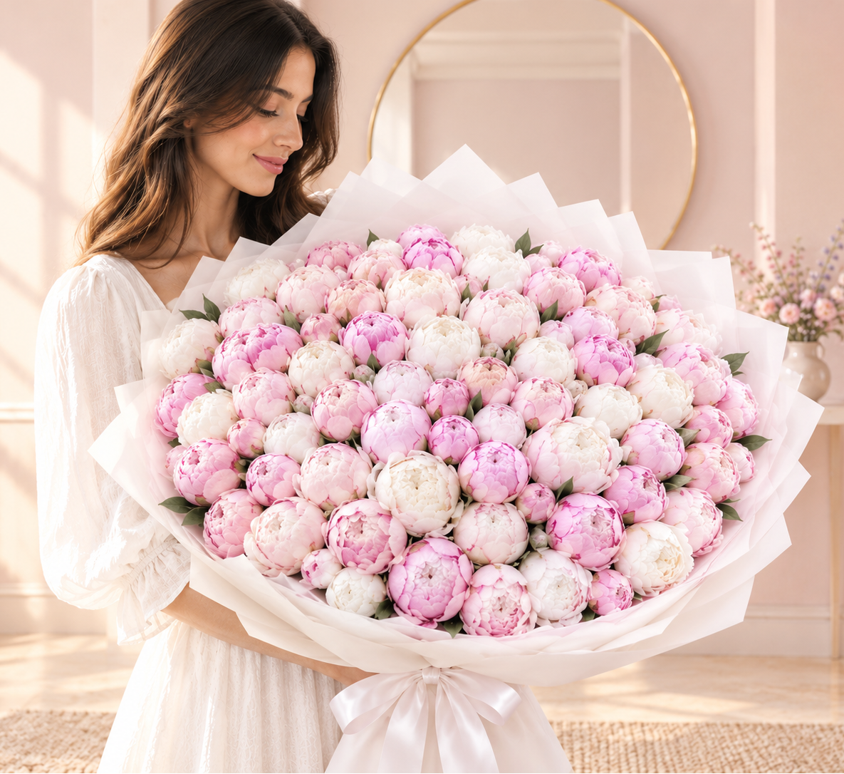 Fresh Big Peony Blossom Bouquet - 99 Peonies