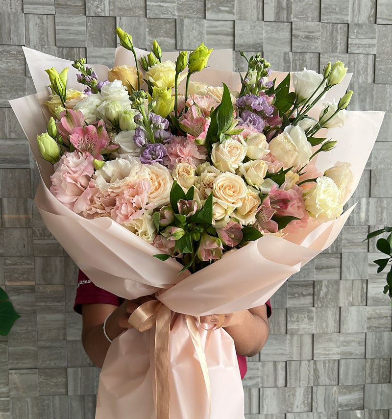 Enchanted Peach Lisianthus And Rose Garden Bouquet