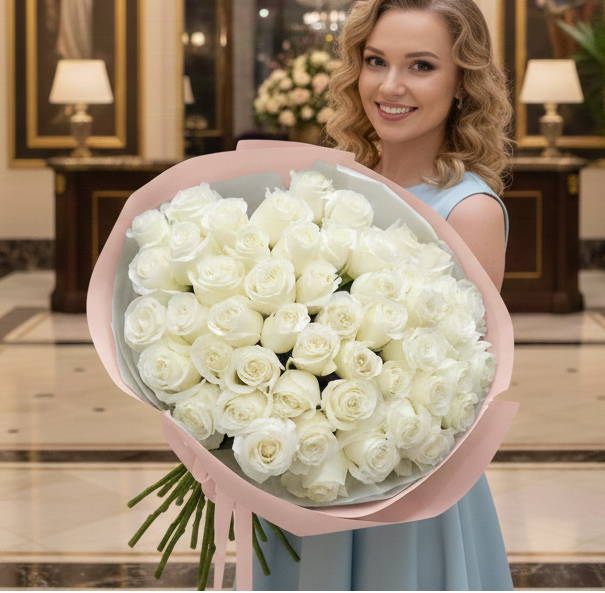 51 Fresh White Roses Bouquet