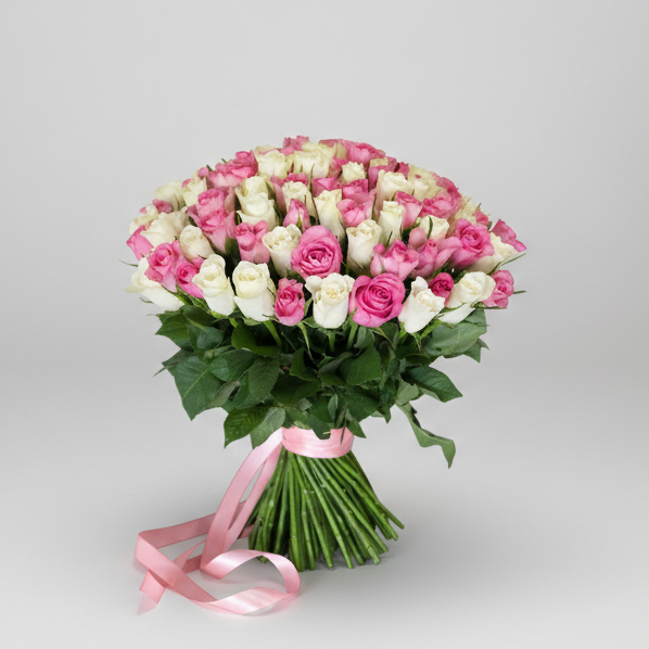 Bunch of 101 Pink and White Roses