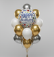 Happy Birthday Balloon with White & Gold Balloons (Helium Filled)