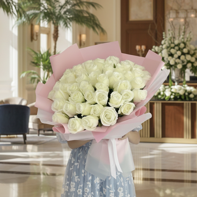 51 Fresh White Roses Bouquet