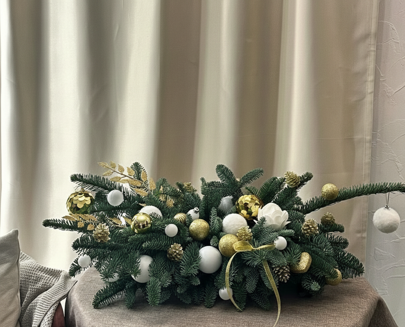 Gold & White Christmas Candle Centerpiece