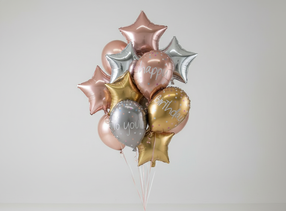 ✨ Rose Gold Birthday Celebration Bouquet (Helium Filled)