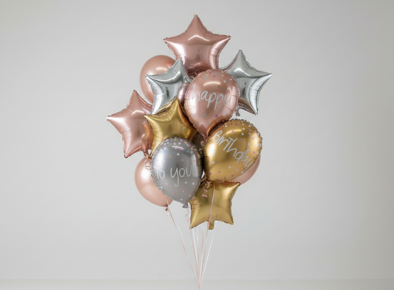 ✨ Rose Gold Birthday Celebration Bouquet (Helium Filled)