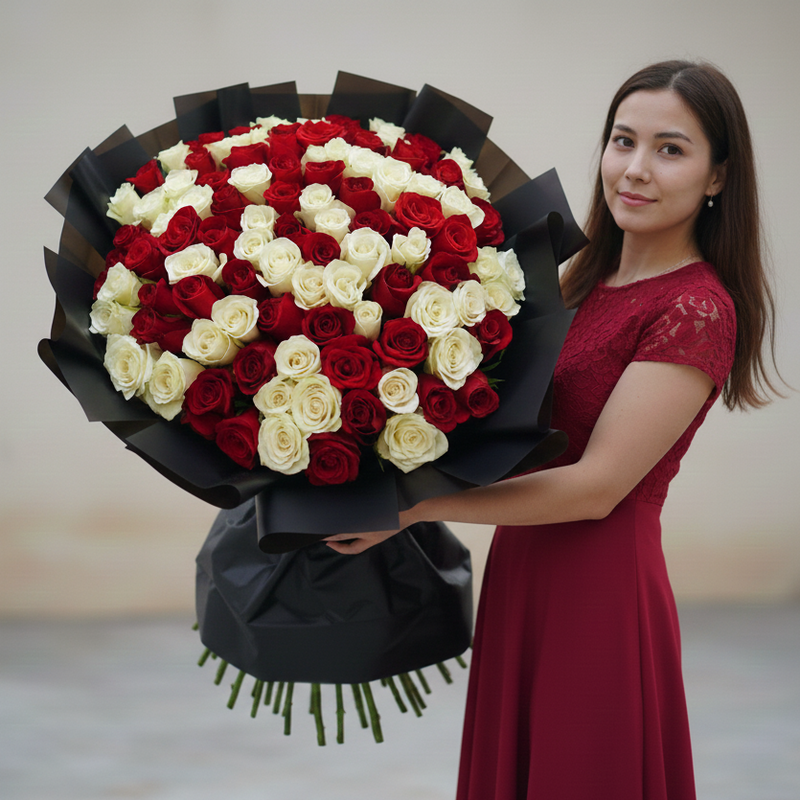 Eternal Romance - 101 Red and White Roses
