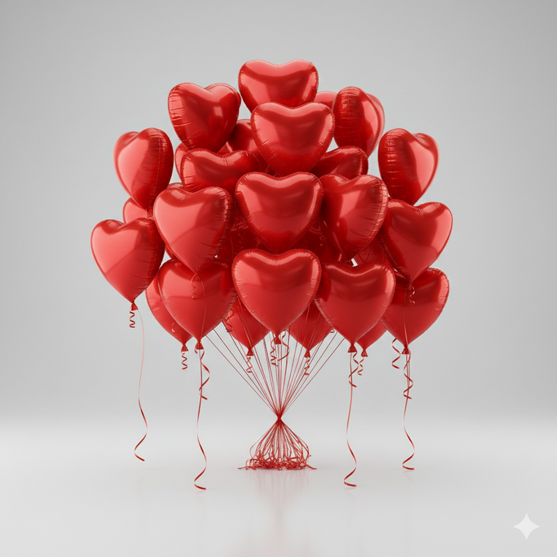 21 Red Heart Balloons