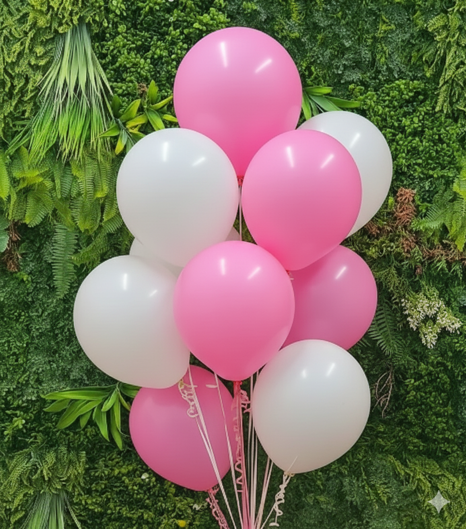 Pink and White Celebration Balloons Bunch - with Helium