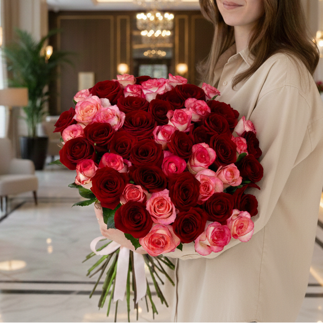 51 Red and Pink Roses Bunch