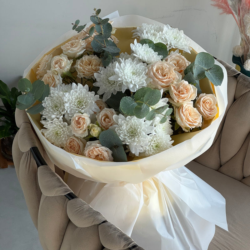 Golden Peach Chrysanthemum And Spray Rose Bouquet