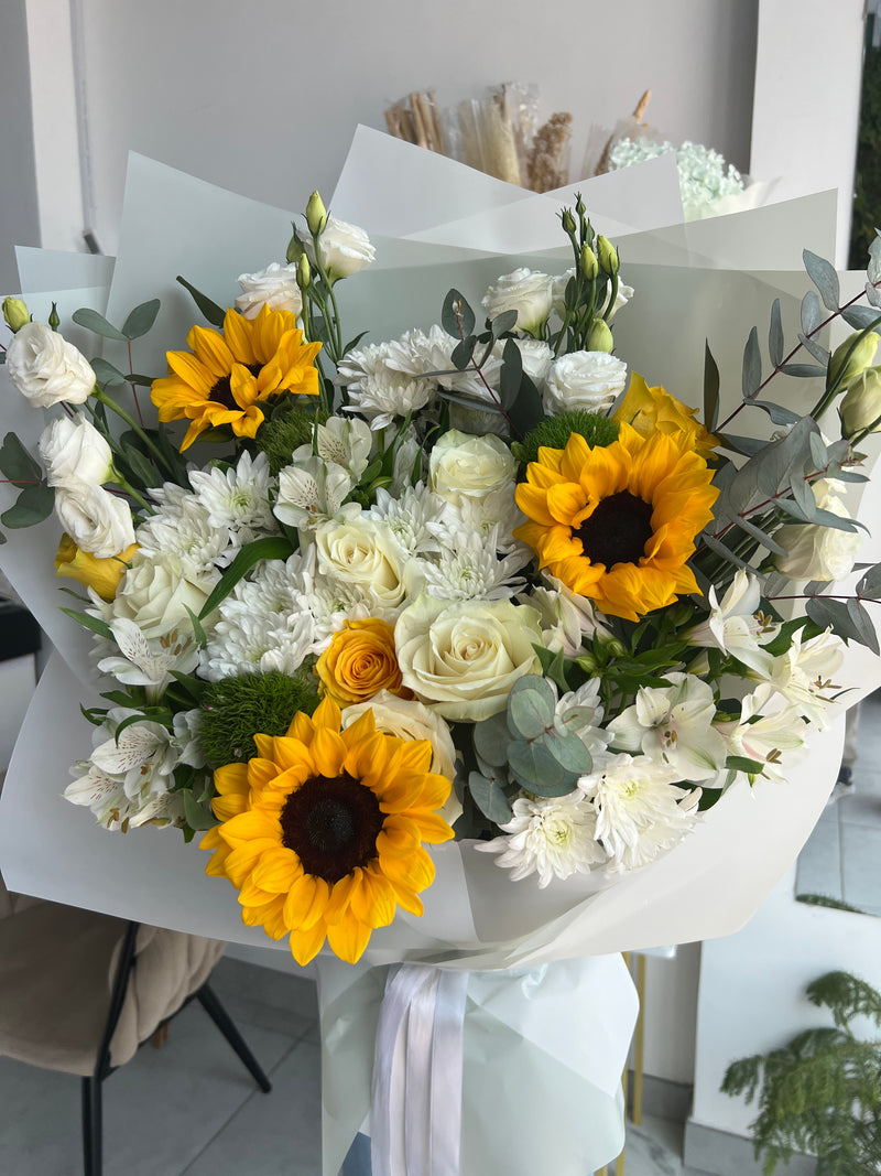 Golden Sunshine & White Elegance Bouquet
