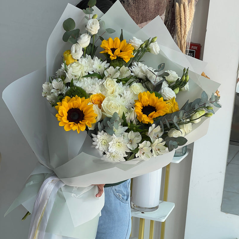 Golden Sunshine & White Elegance Bouquet