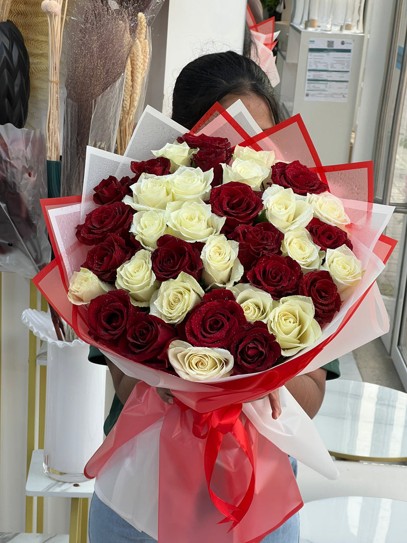 31 Red and White Roses