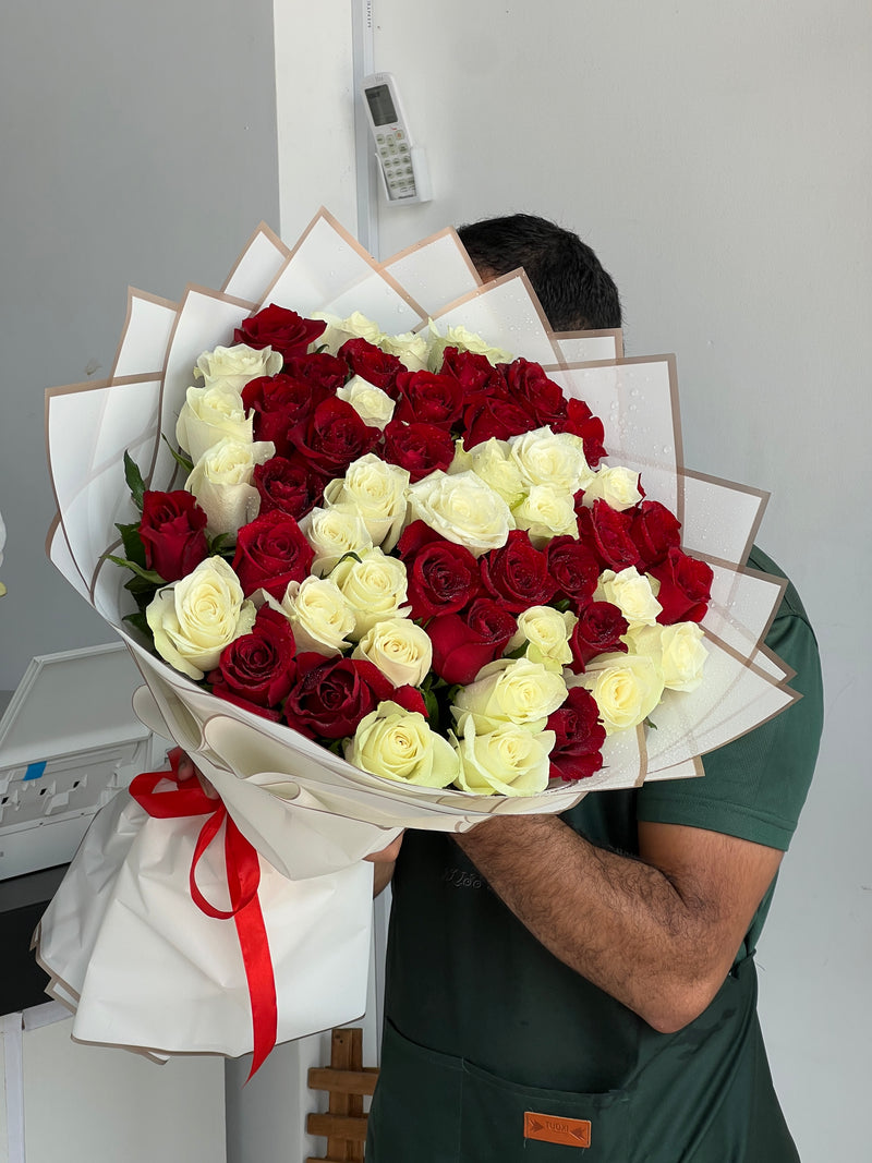 51 Red and White Roses Bouquet