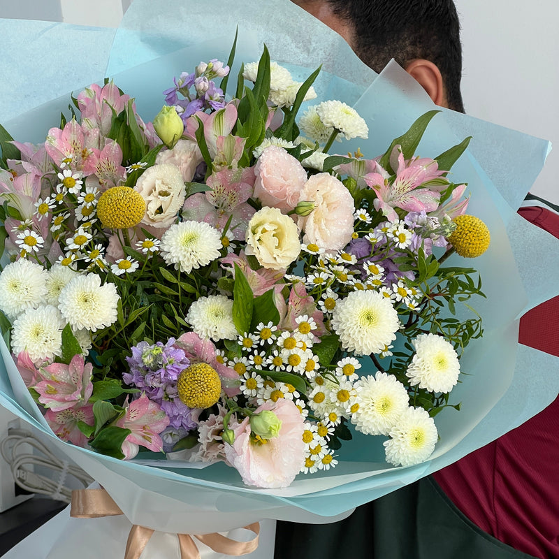 Soft Sky & Blossom Hand-Tied Bouquet