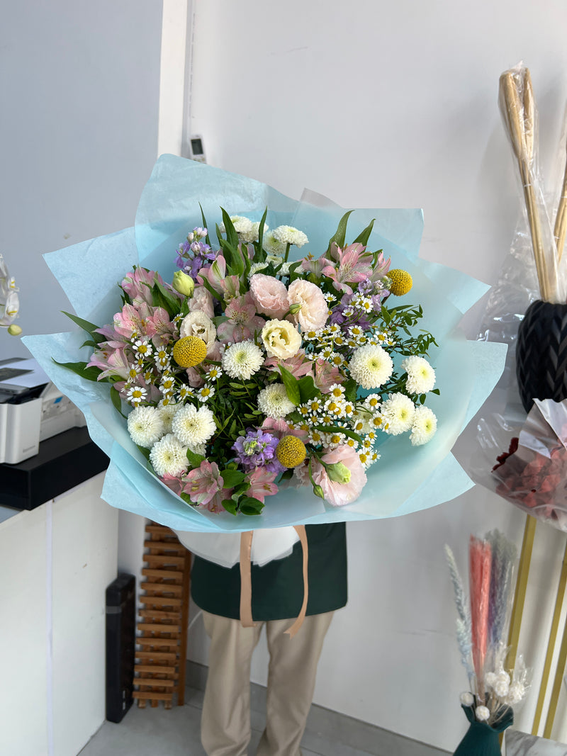 Soft Sky & Blossom Hand-Tied Bouquet