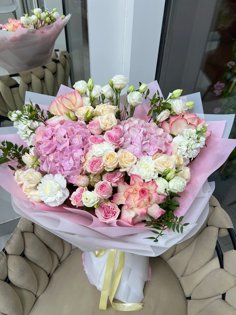 Blushing Garden Pink Hydrangea And Mixed Floral Bouquet