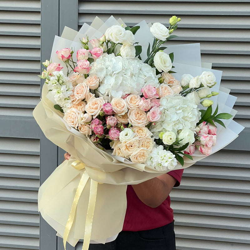 Pure Elegance White Hydrangea And Rose Bouquet