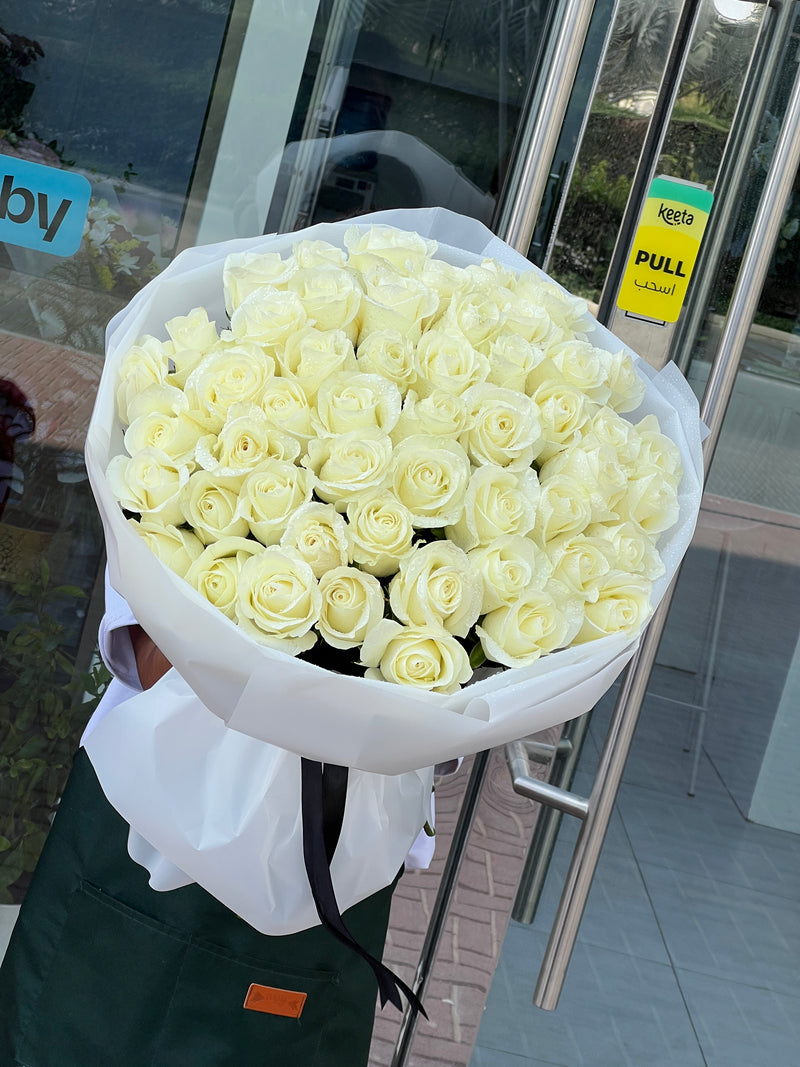 51 Fresh White Roses Bouquet