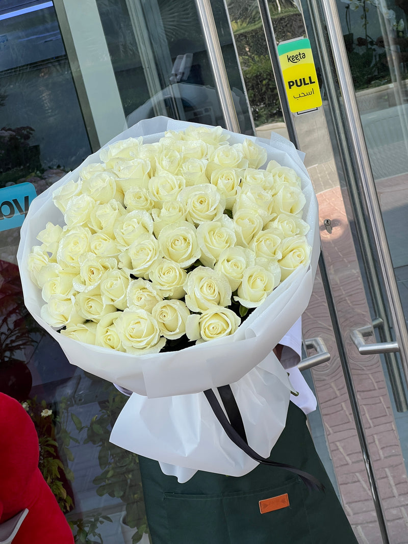 51 Fresh White Roses Bouquet