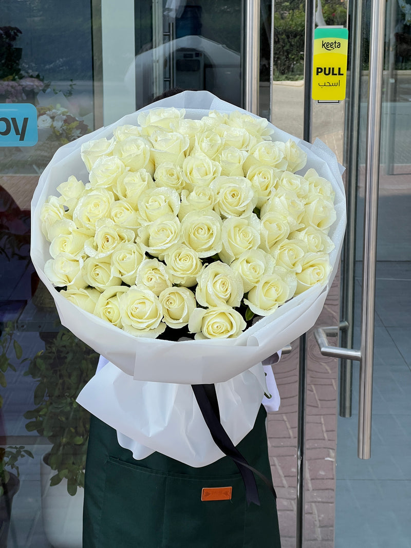 51 Fresh White Roses Bouquet