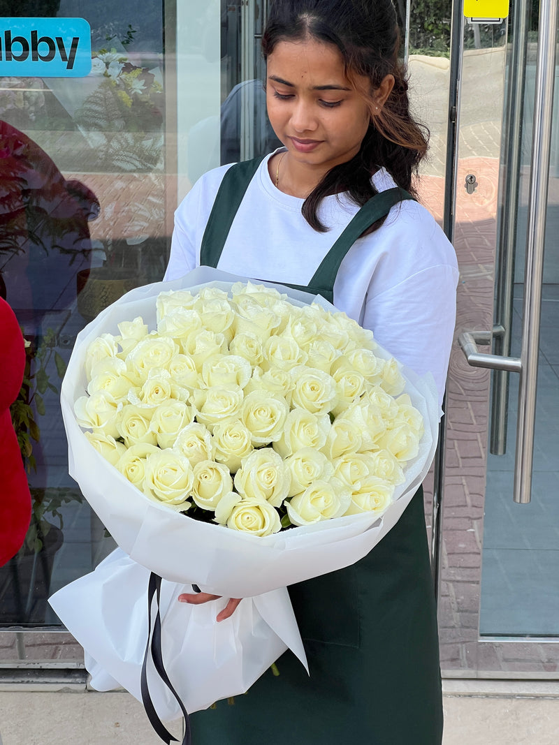 51 Fresh White Roses Bouquet