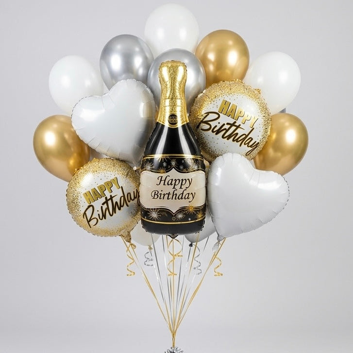 Elegant Champagne Birthday Balloon Bouquet