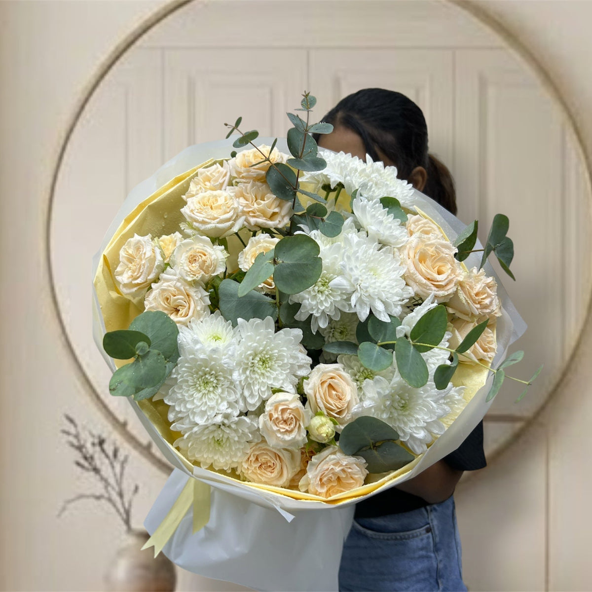 Golden Peach Chrysanthemum And Spray Rose Bouquet