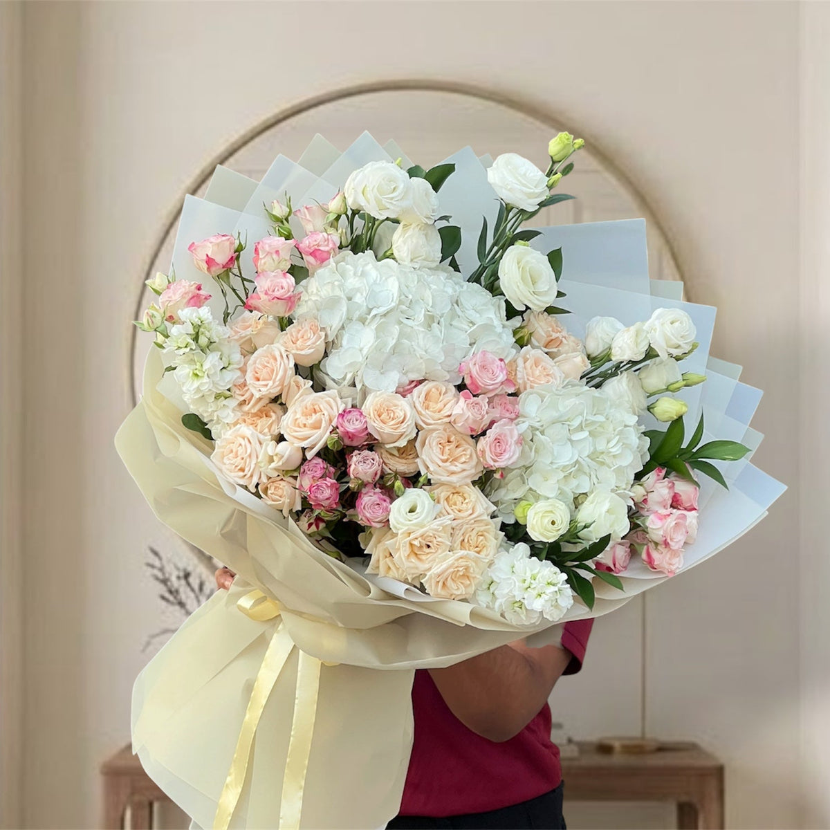 Pure Elegance White Hydrangea And Rose Bouquet
