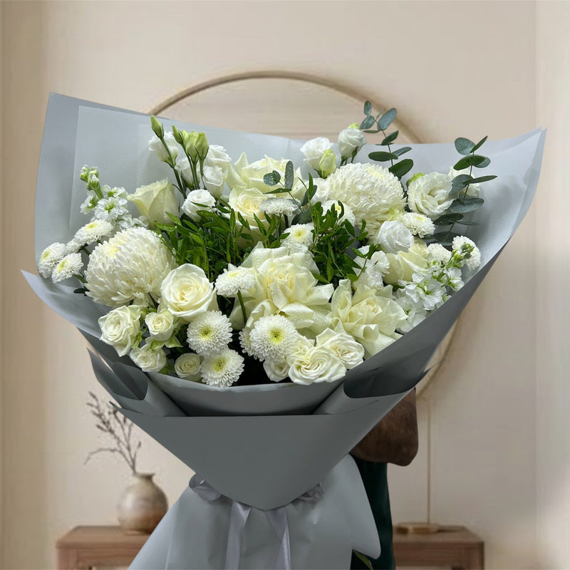 Pristine White Rose And Chrysanthemum Garden Luxury Bouquet