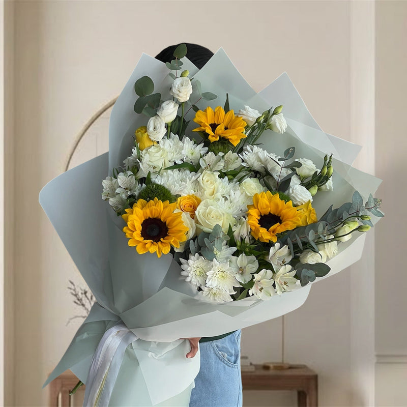 Golden Sunshine & White Elegance Bouquet