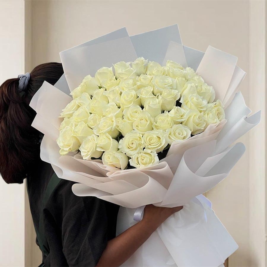 35 White Roses Bouquet