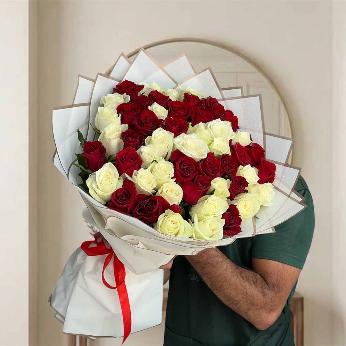 51 Red and White Roses Bouquet