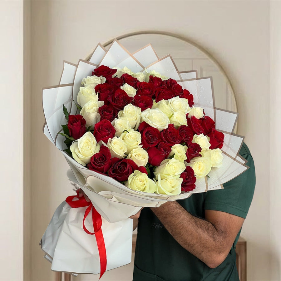 51 Red and White Roses Bouquet