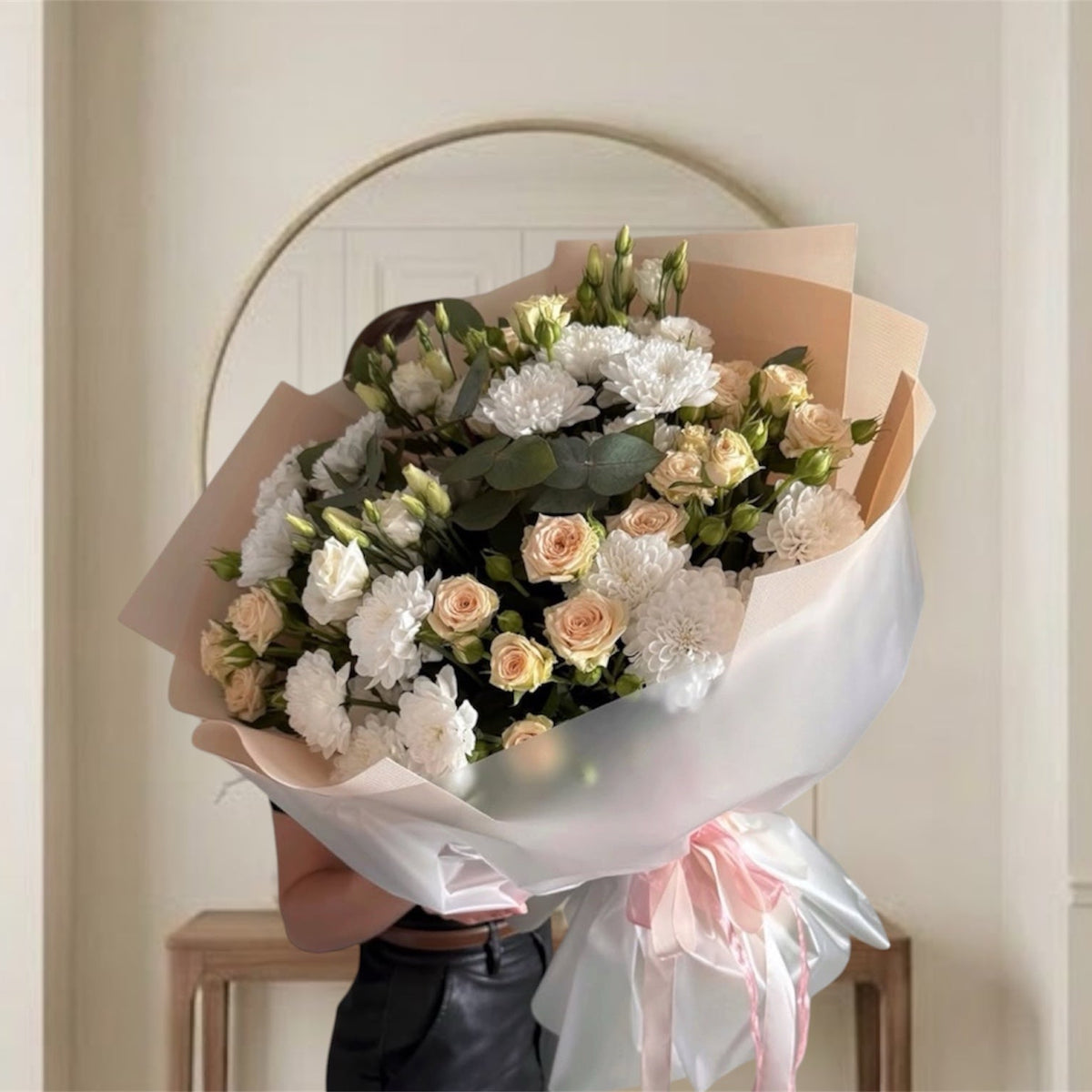 Soft Peach & Ivory Mixed Garden Bouquet