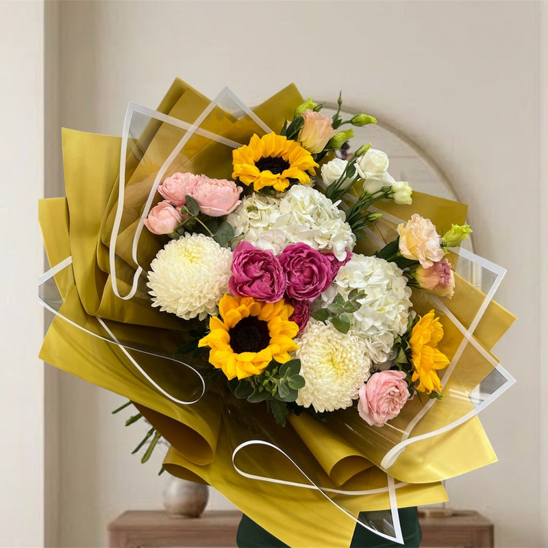Radiant Sunflower And Hydrangea Garden Bouquet