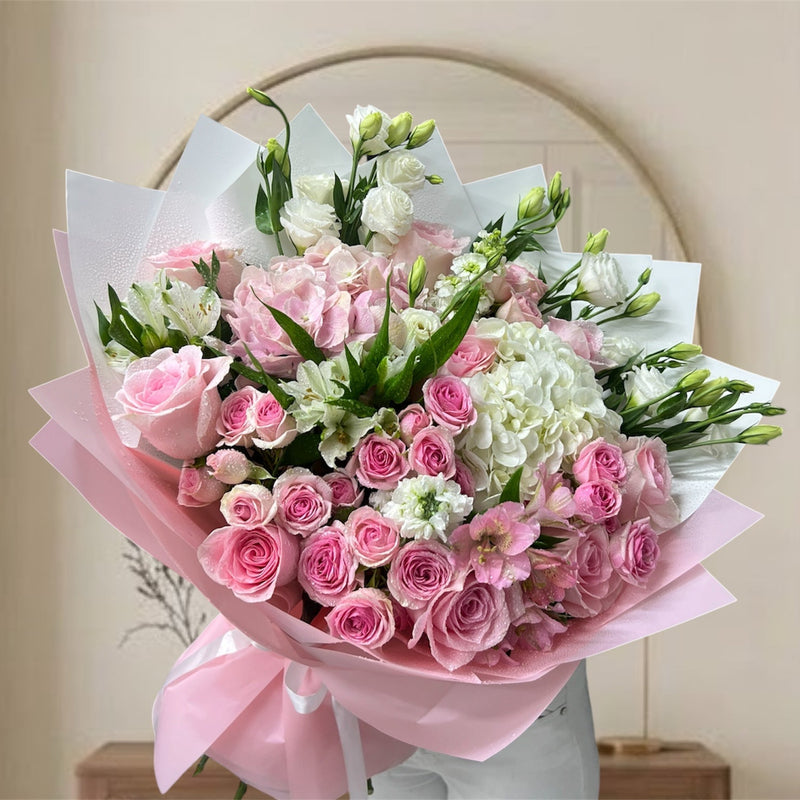 Enchanting Pink And White Hydrangea And Rose Garden Bouquet