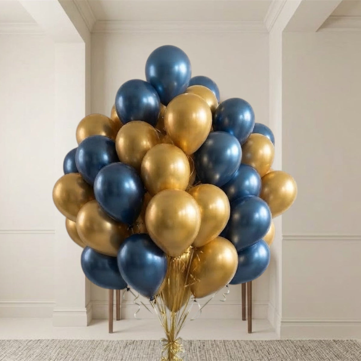 31 Navy Blue & Gold Metallic Balloon Bouquet
