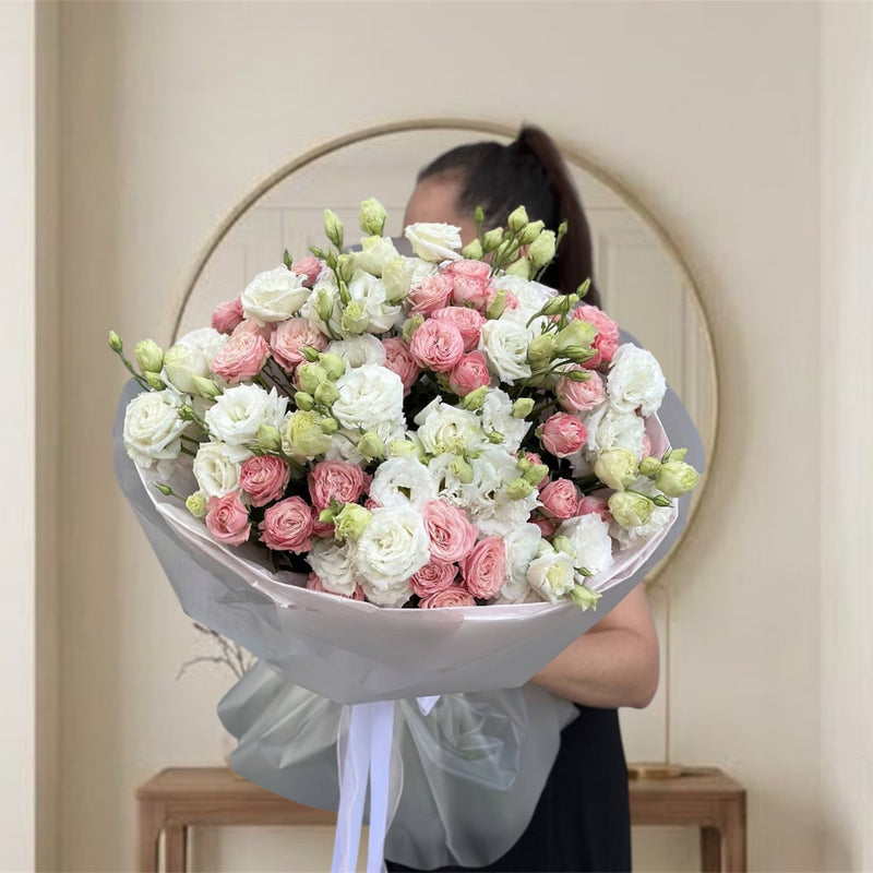 Ethereal White Eustoma And Bombastic Rose Garden Luxury Bouquet