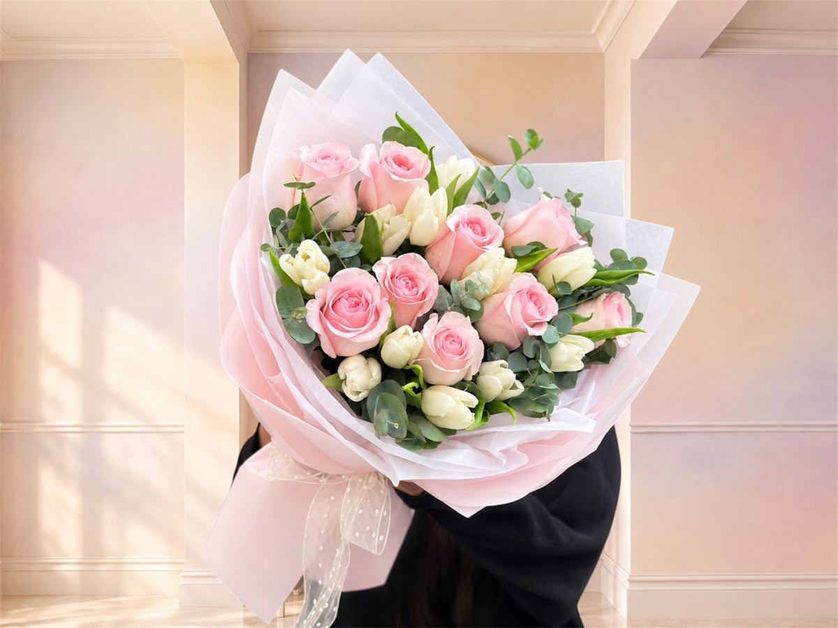 Pink Rose & White Tulip Delight Bouquet