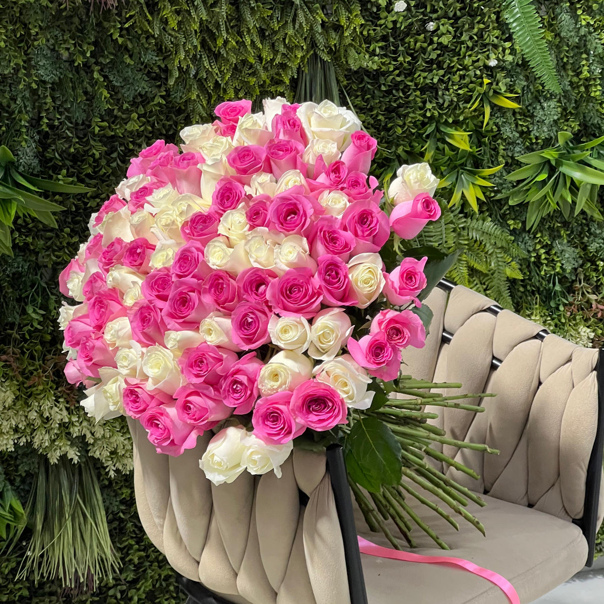 Pink & White Bliss - 101 Roses Bunch