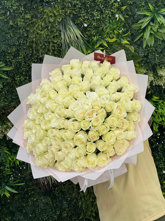 101 White Roses Bouquet