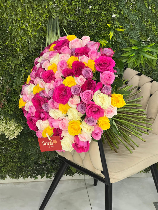 A Symphony of 101 Mixed Roses
