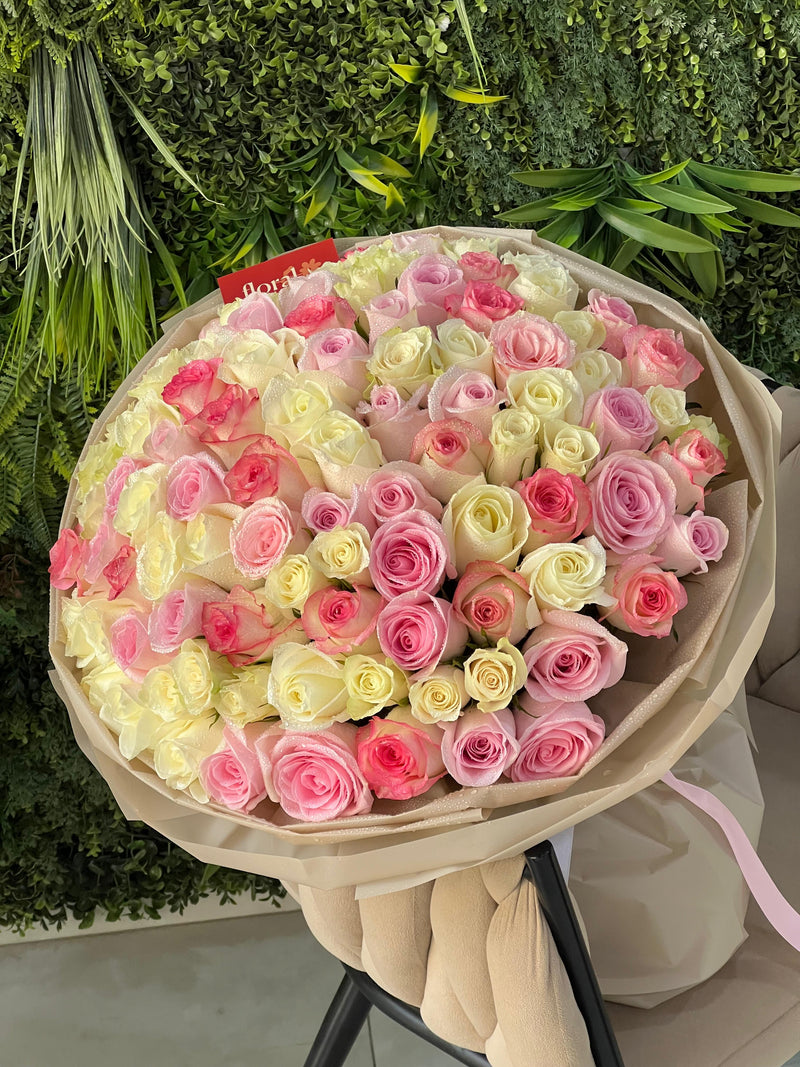 Serenade of 101 Pink and white Roses