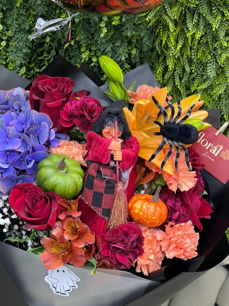 Midnight Witch Halloween Bouquet - with Foil Balloon