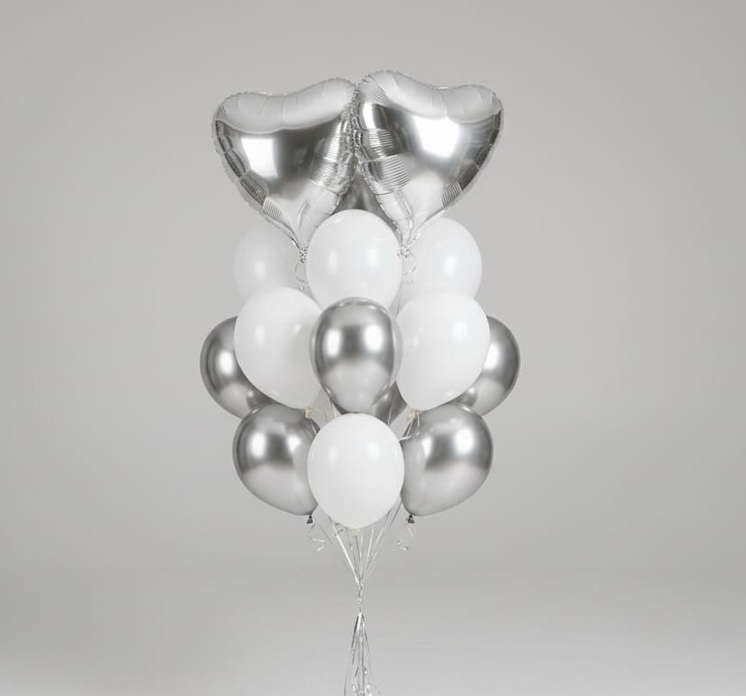 Plain Silver Heart Foil Balloons Set - Helium Filled