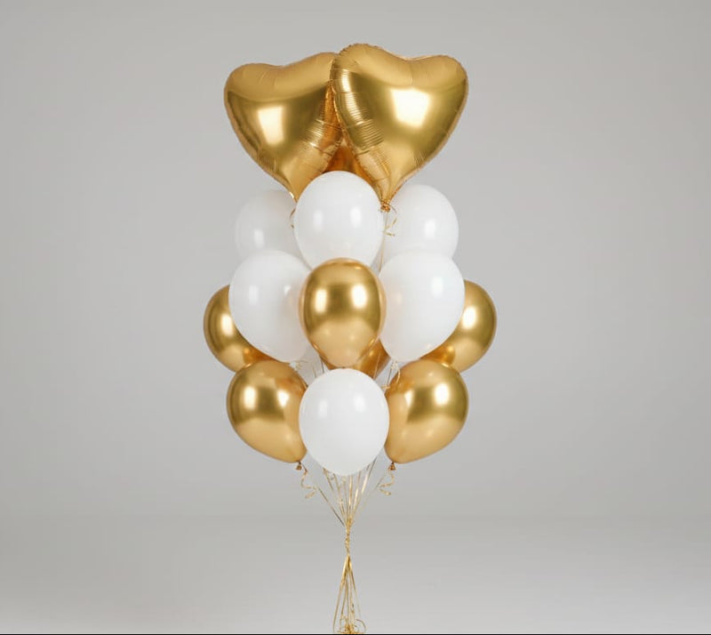 Plain Gold Heart Balloon Set - Helium Filled